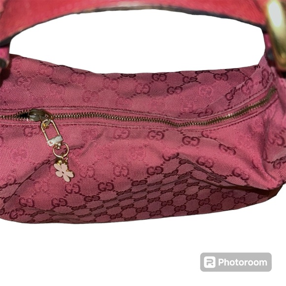 Gucci Vintage Medium Pink GG Canvas Horsebit Handle Shoulder Bag Handbag Tote - Picture 7 of 15